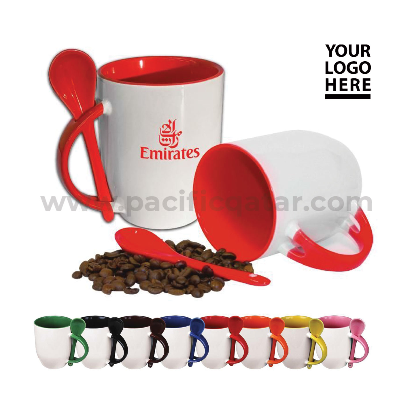 Red and white color Mug with Spoon