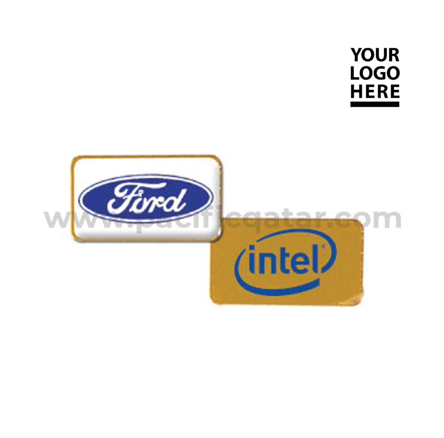 Rectangle Flat Badges gold color with epoxy logo