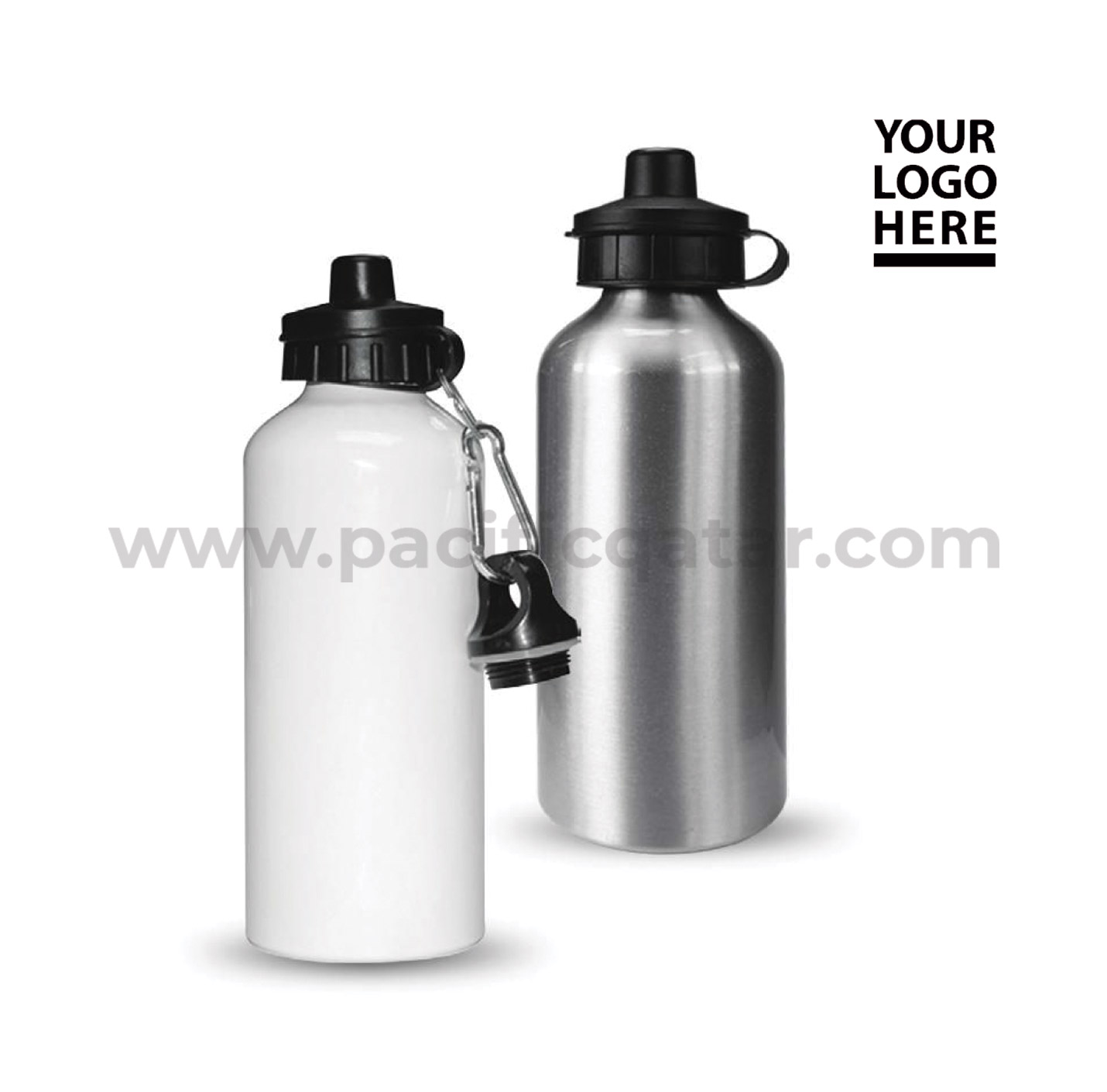 Aluminum water bottle with suction cap in top