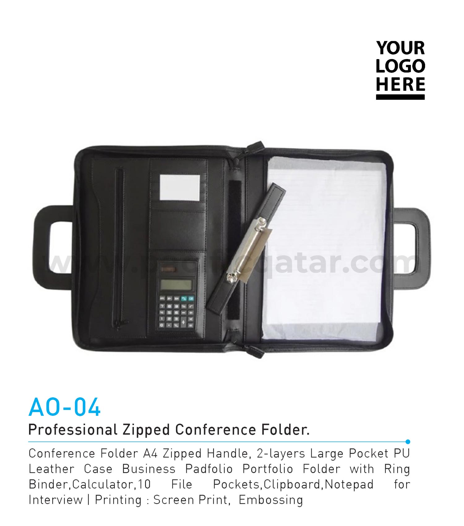 MM A4 Zipped Conference Folder File Padfolio Portfolio Writing Pad with  Calculator Document Case Bag with Portable Handle _ - AliExpress Mobile