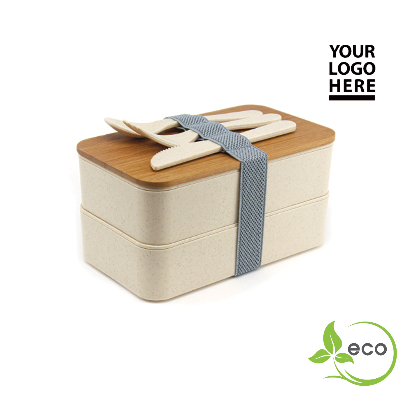Eco friendly lunch box with bamboo lid and wheat straw spoon and fork