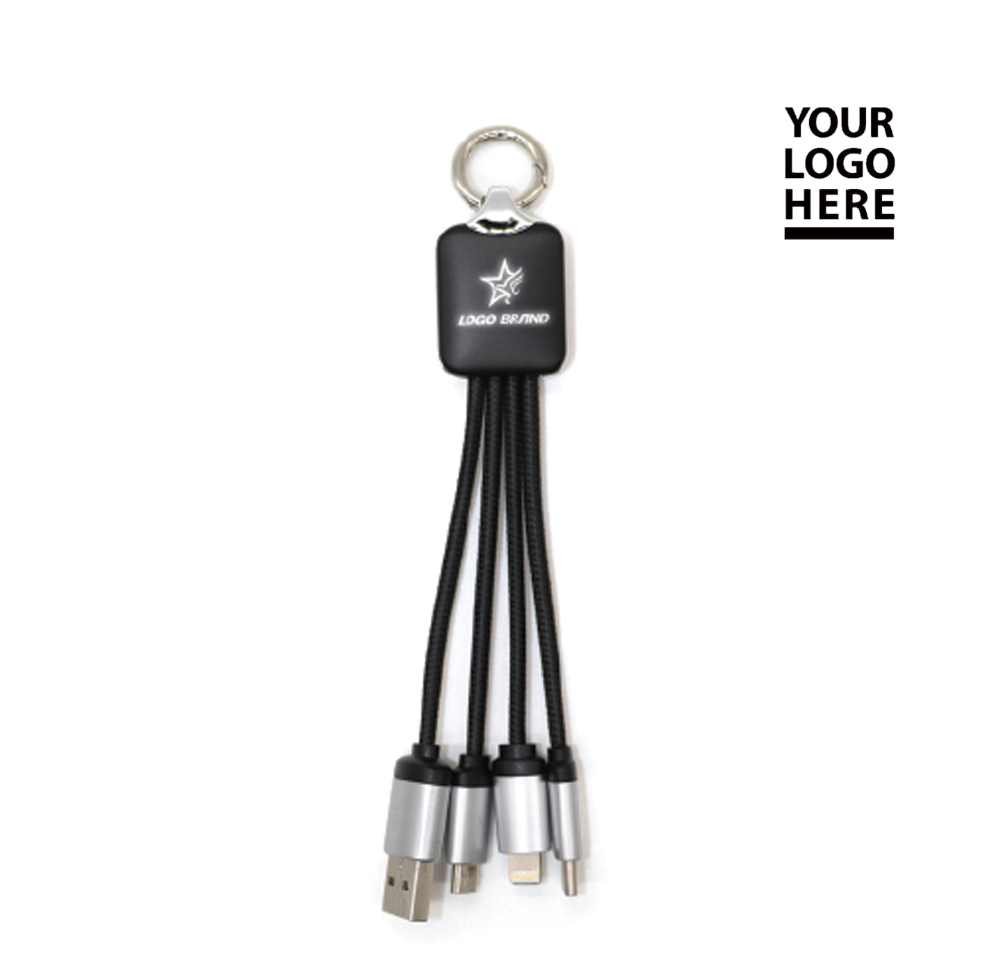 Black Light Up Multi Charging Cable with logo