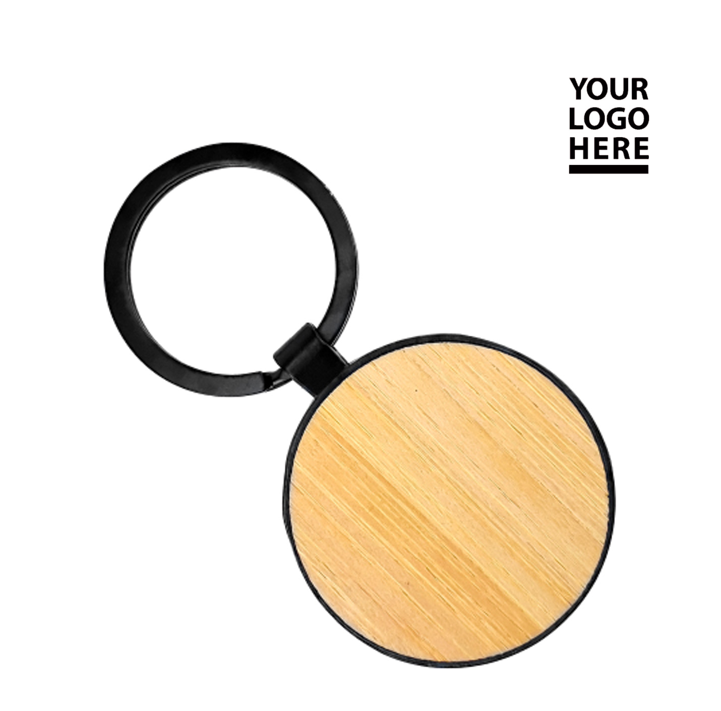 Round Metal Keychain with Bamboo