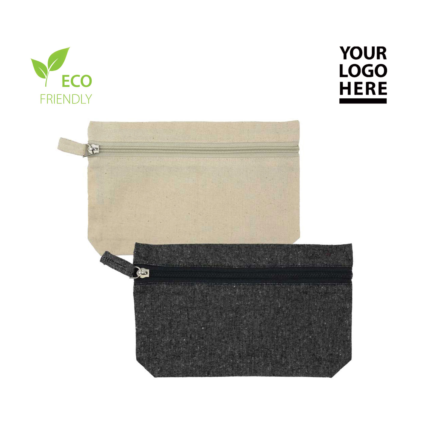 Natural Cotton Pouch with Front Zipper