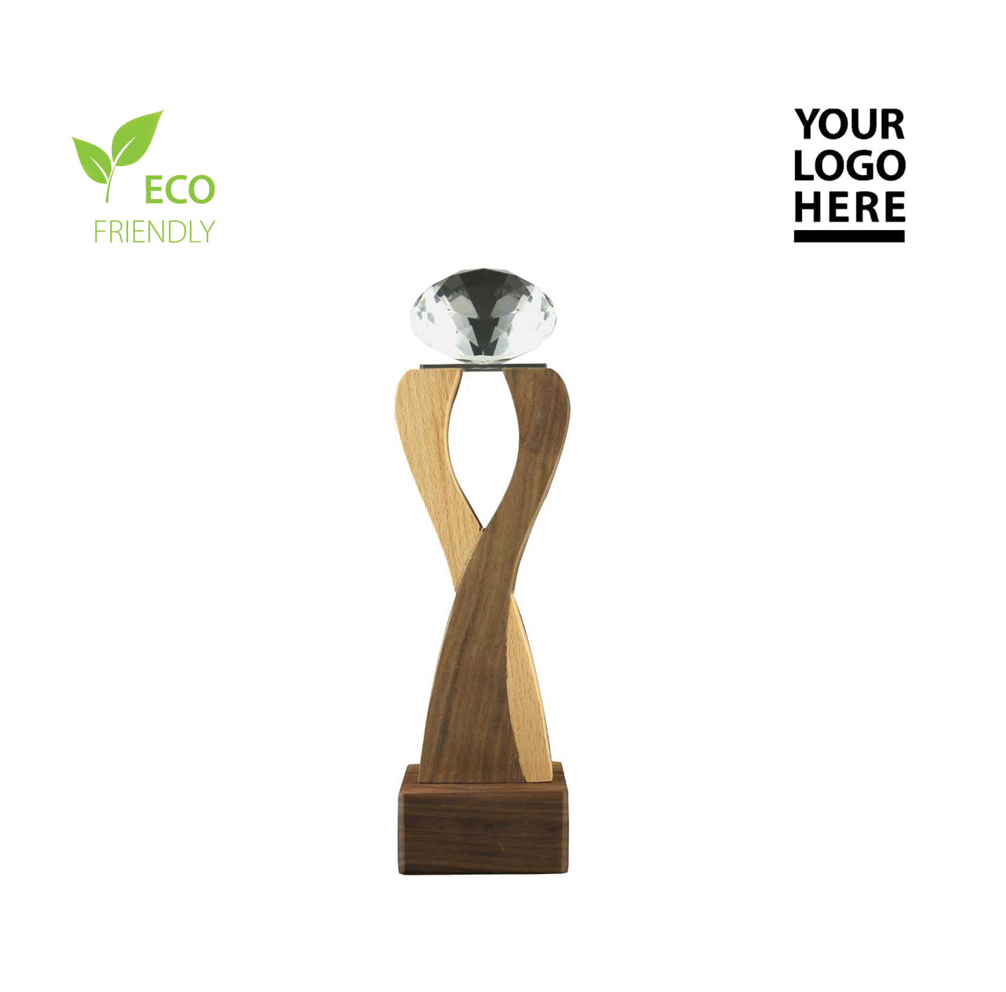 Wooden Trophy with Diamond shape Crystal on Top