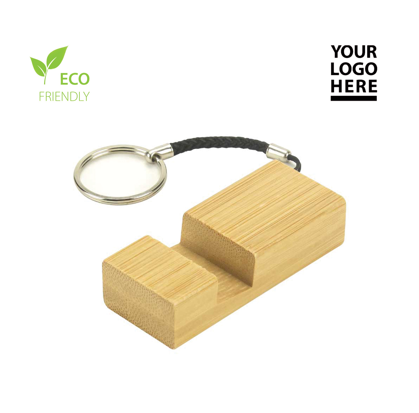 Bamboo Phone Stand with Round Key Holder