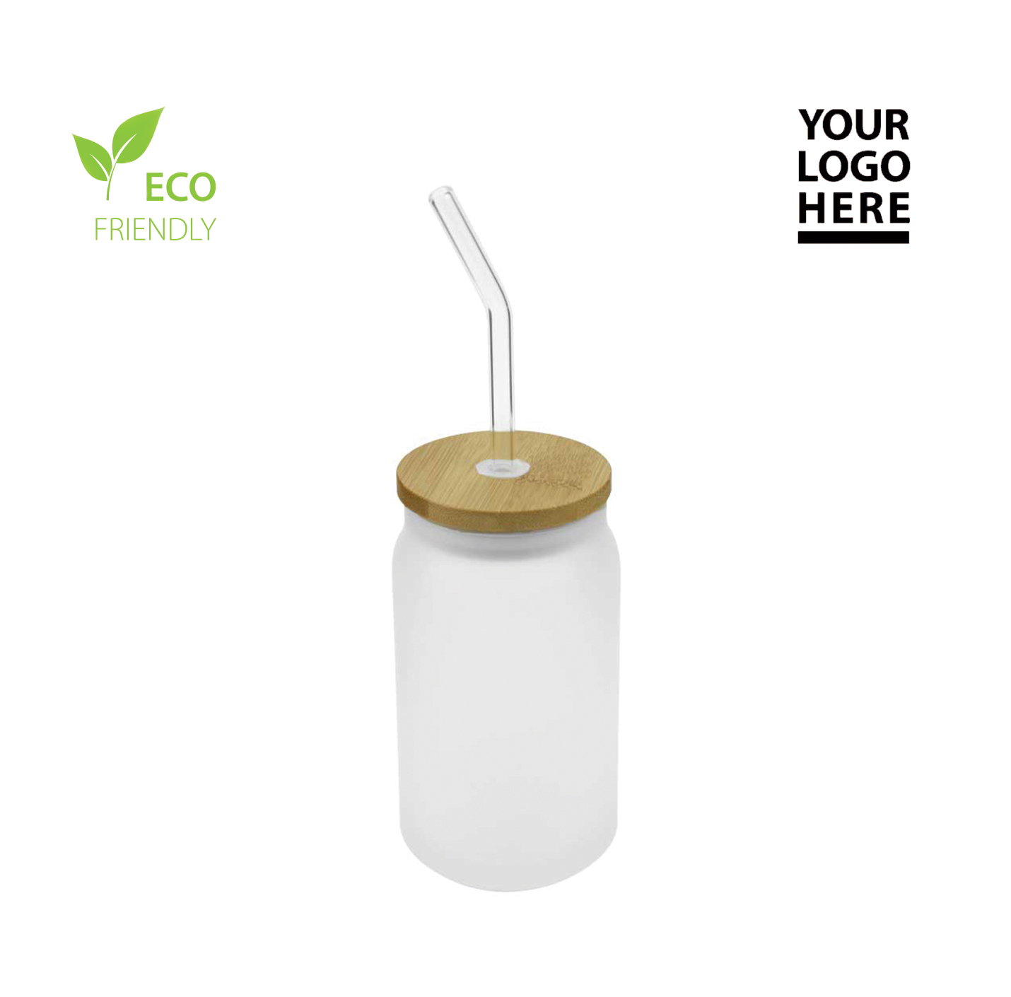 Glass Bottle with Straw & Bamboo Lid, 455 ml