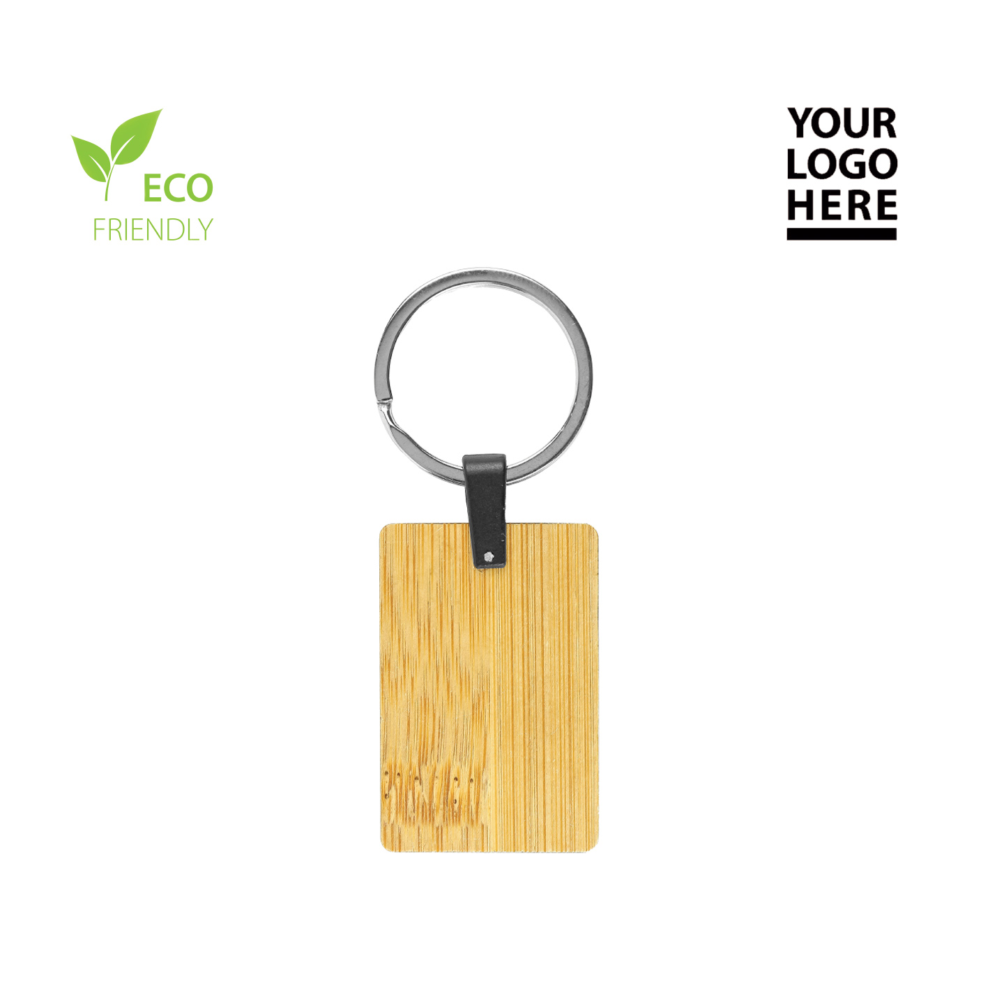 Bamboo and Metal Keychain Rectangle 32mm