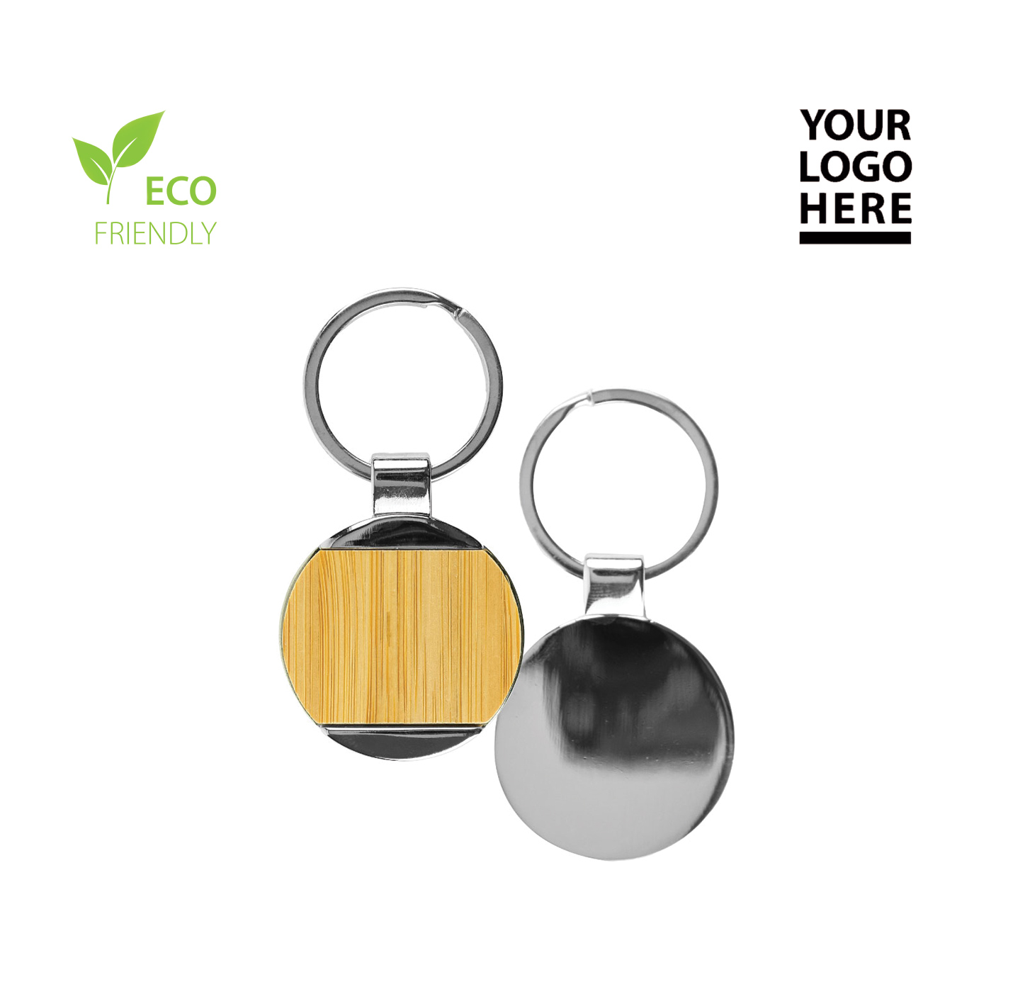 Round Bamboo and Metal Keychains Size 32mm