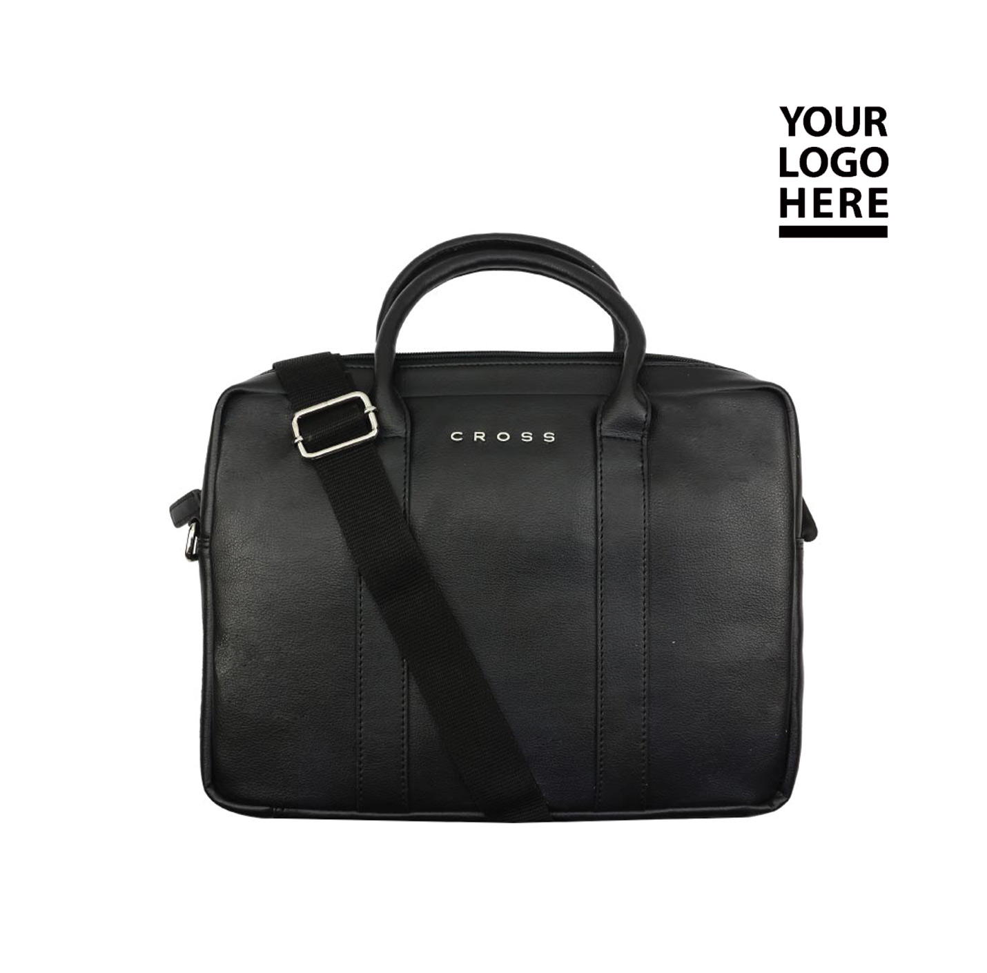 High Volt Slim Leather Briefcase, Zipper, 3 Inside Compartments