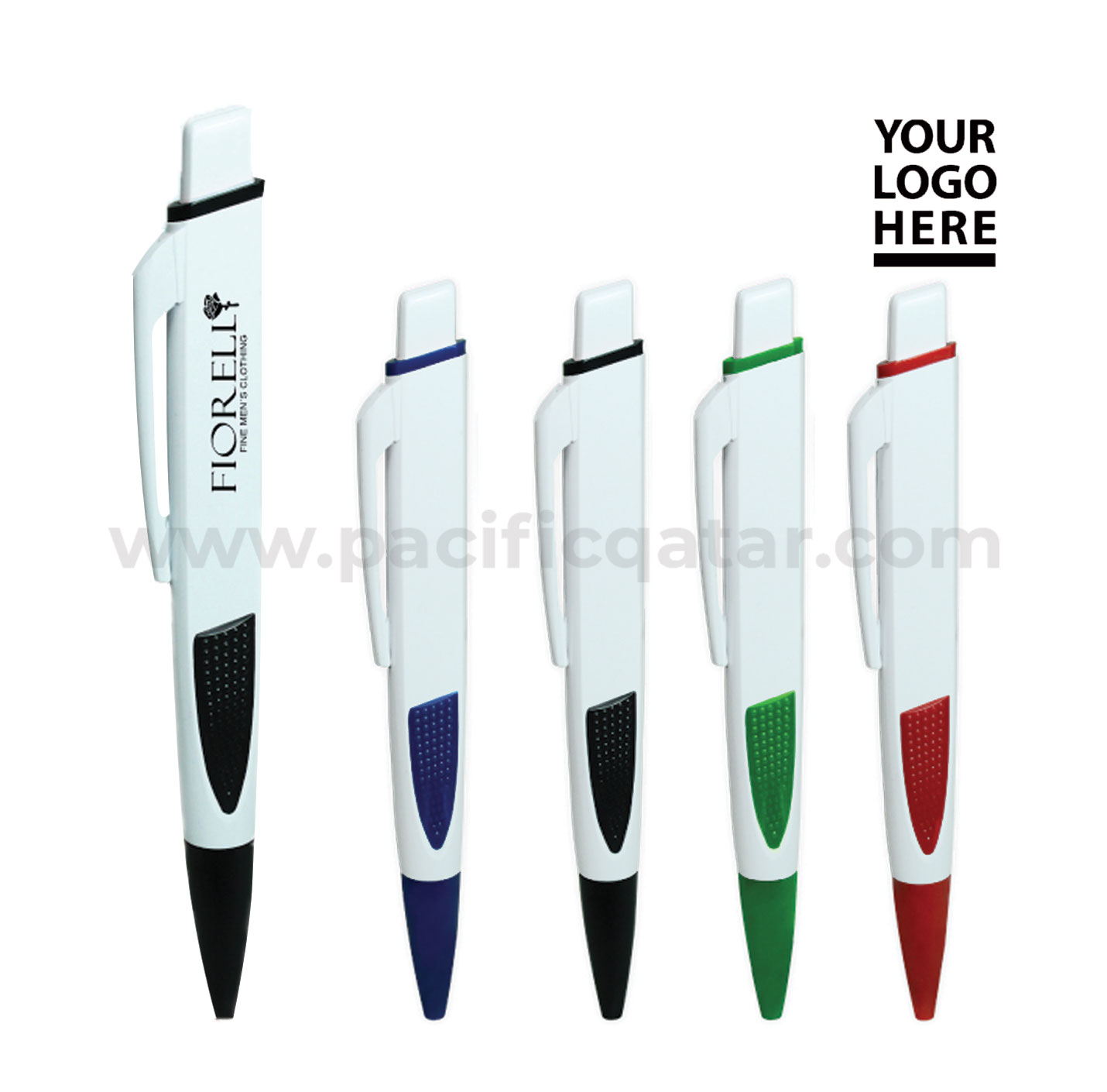 Flat Solid White Body Plastic pen with logo