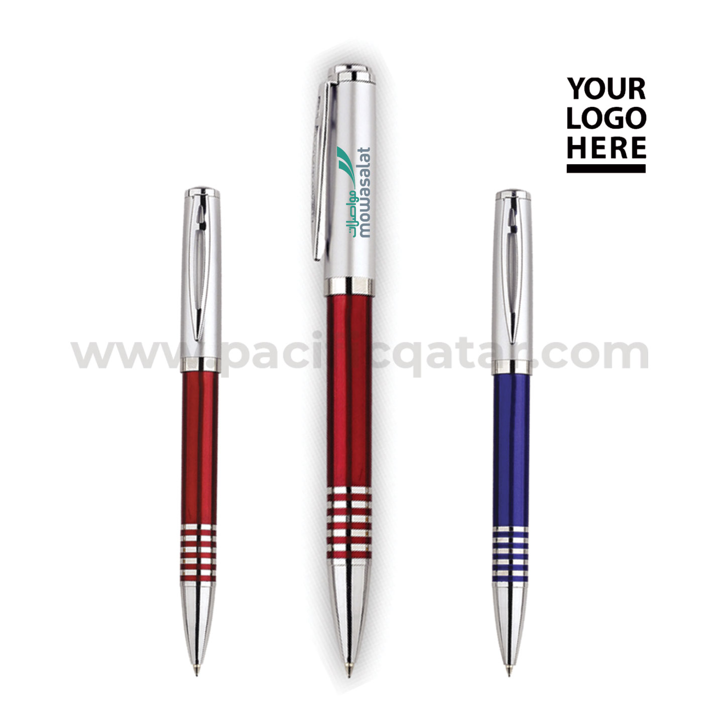 Red and Blue Plastic pen with Glossy Colored Barrel & Chrome Clip