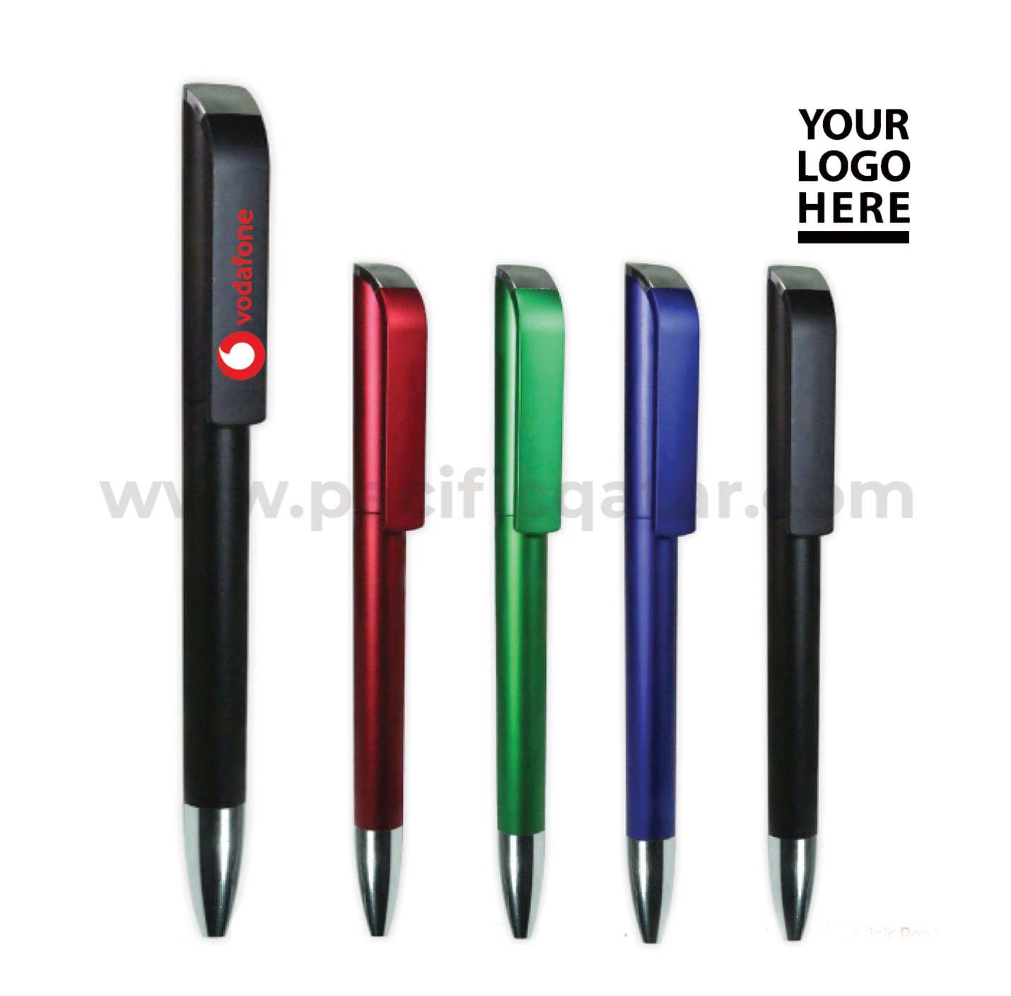 Plastic pen chrome tip with logo and in various color